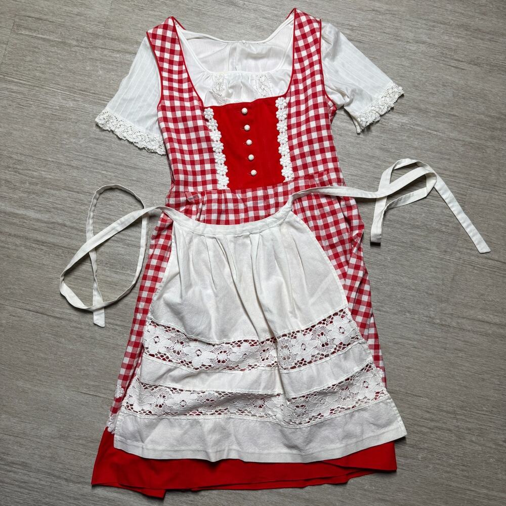 Salzburger Trachten Vintage Embroidered German Dirndl Red Oktoberfest Dress 42